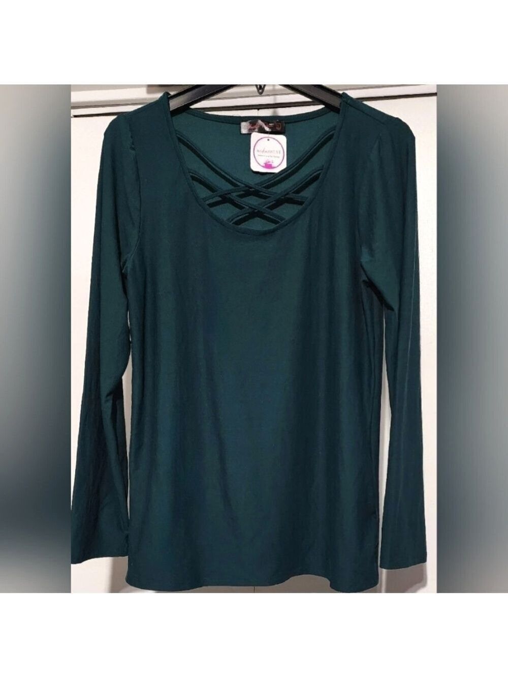 Shiela Rose Criss Cross Emerald Green Top Large- New With Tags
